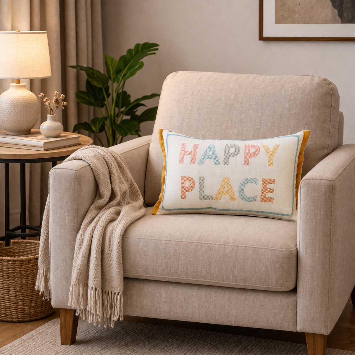 Happy Place Natural Filled Boudoir Cushion