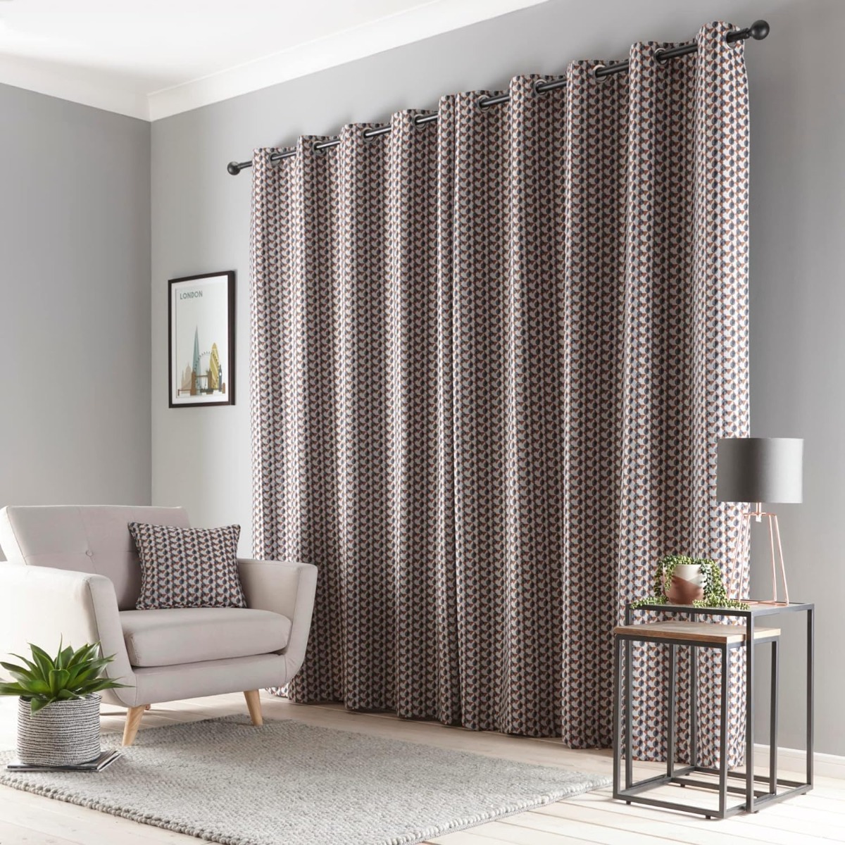 Prado Navy & Terracotta Ready Made Eyelet Curtains