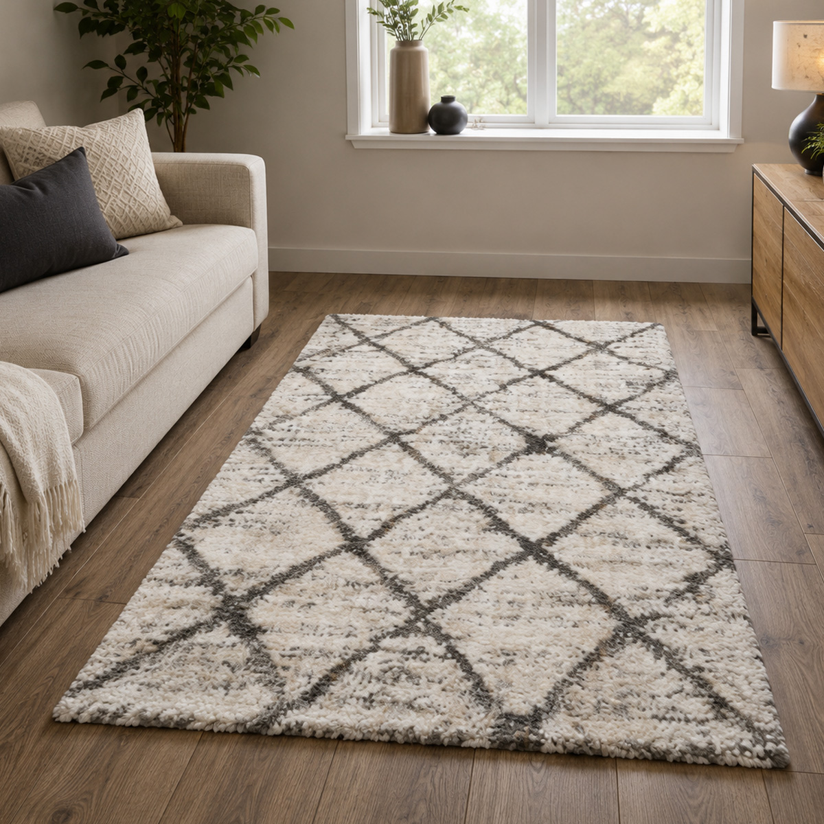 Alaska Trellis White & Grey Rug