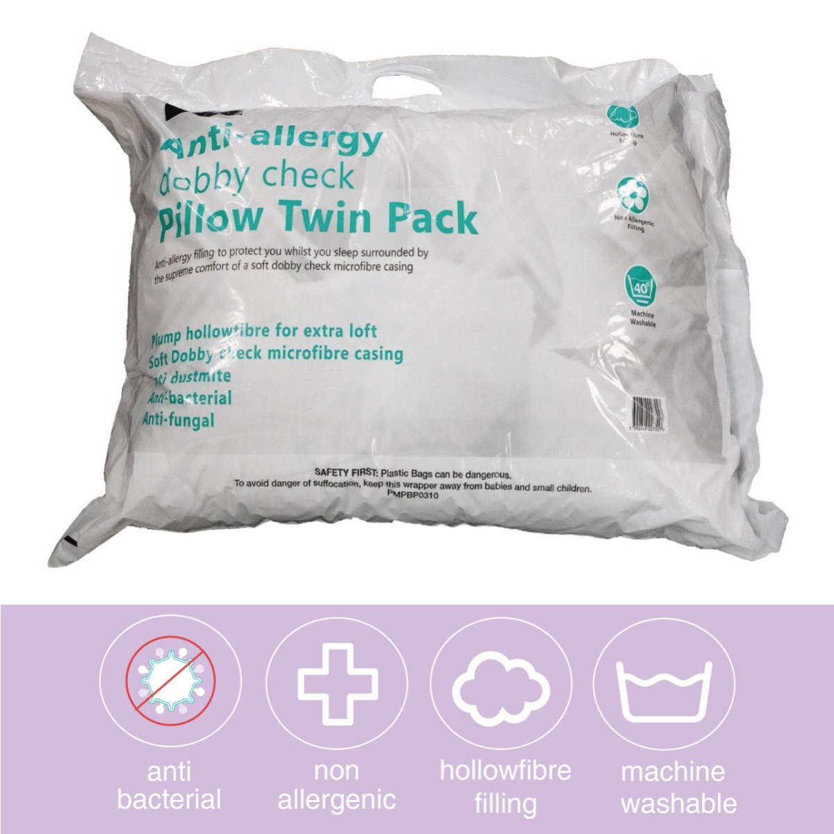 Anti-allergy Dobby Check Pillow Twin Pack
