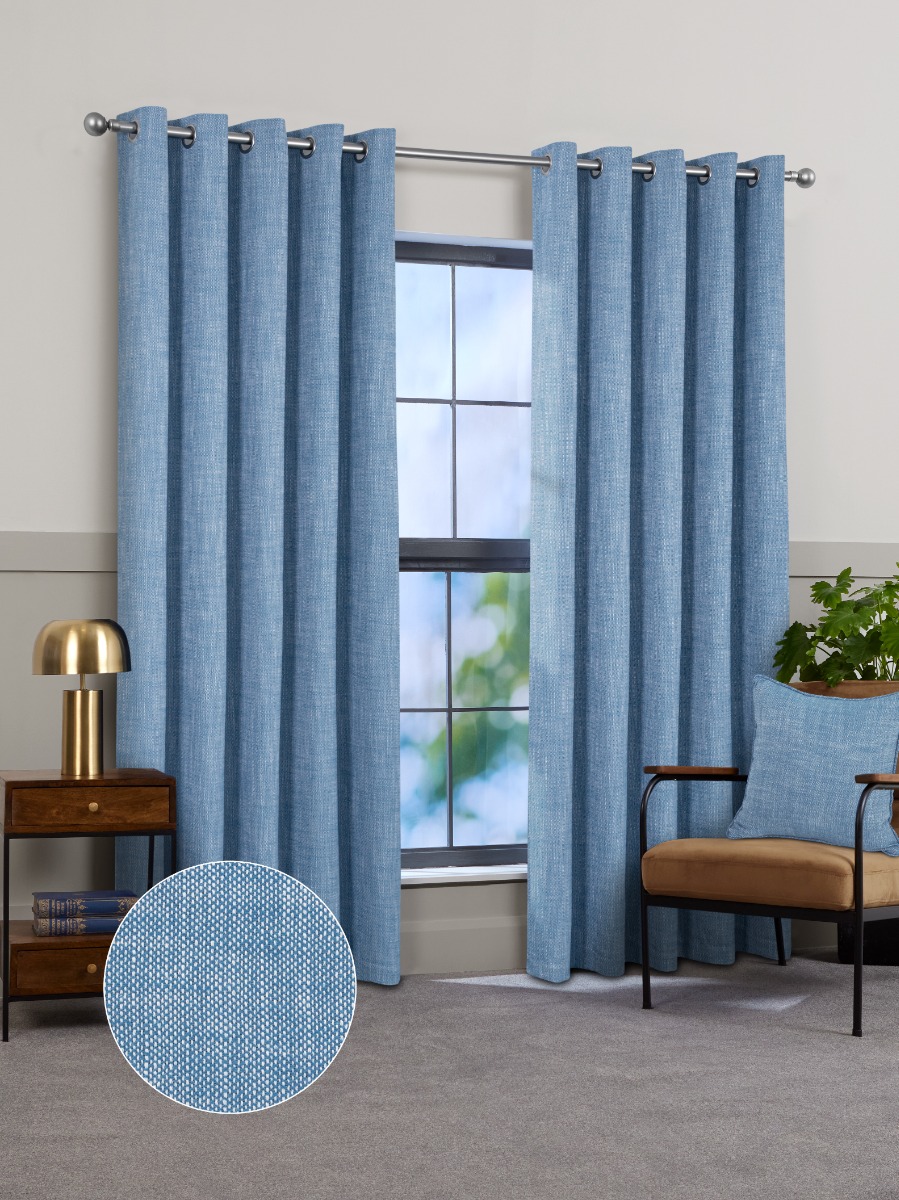 Apollo Blue Ready Made Lined Eyelet Curtains