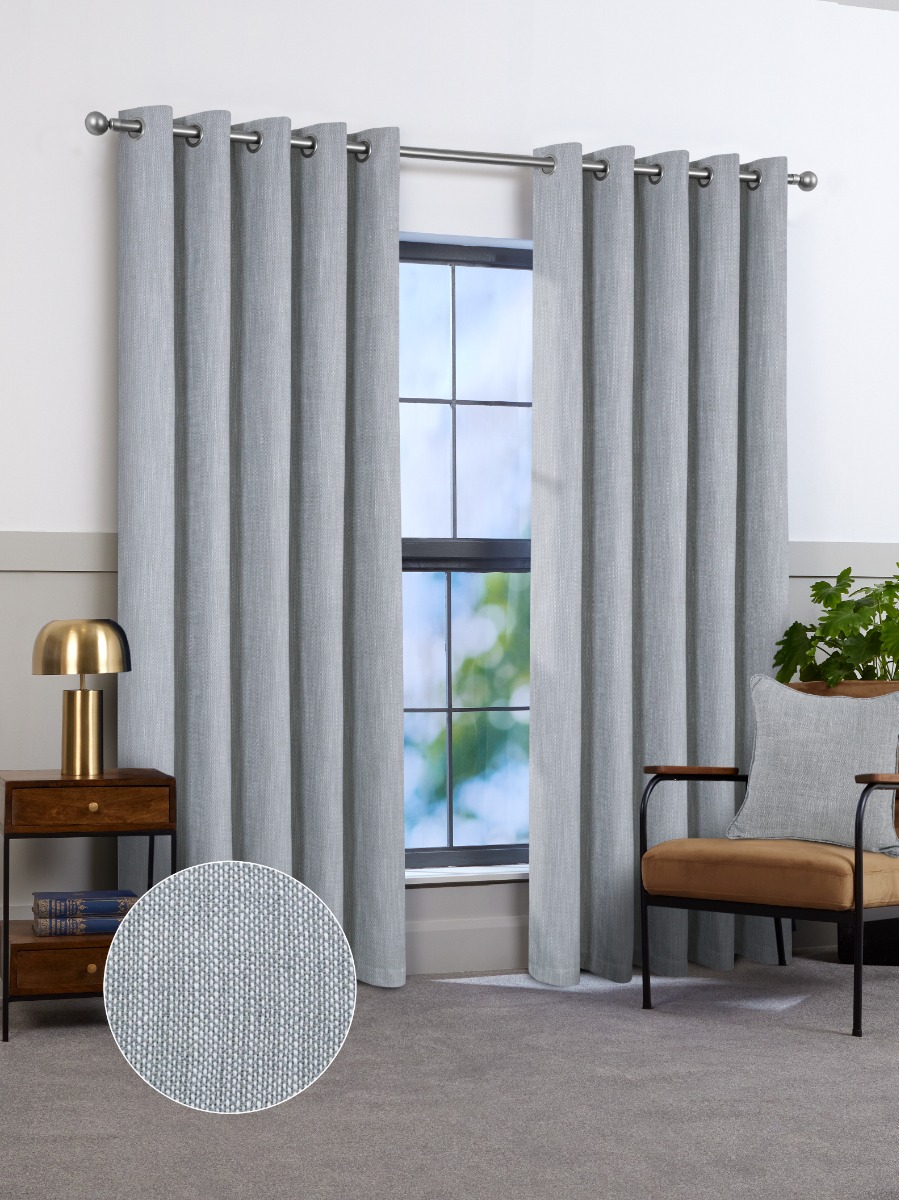 Apollo Silver Ready Made Lined Eyelet Curtains