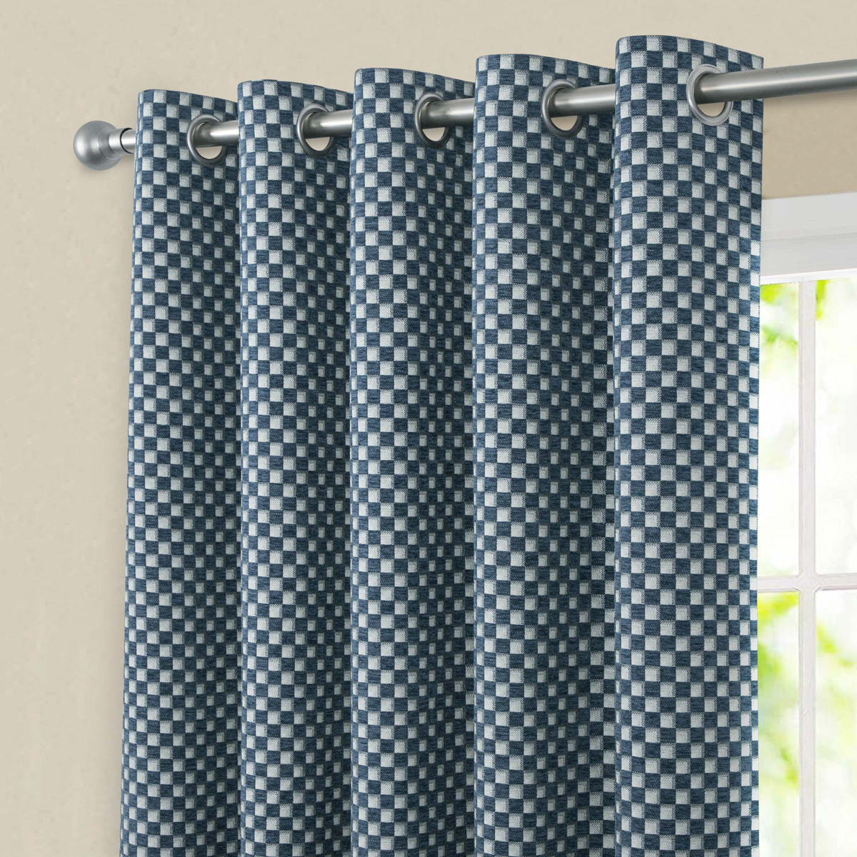 Avignon Blue Ready Made Eyelet Curtains