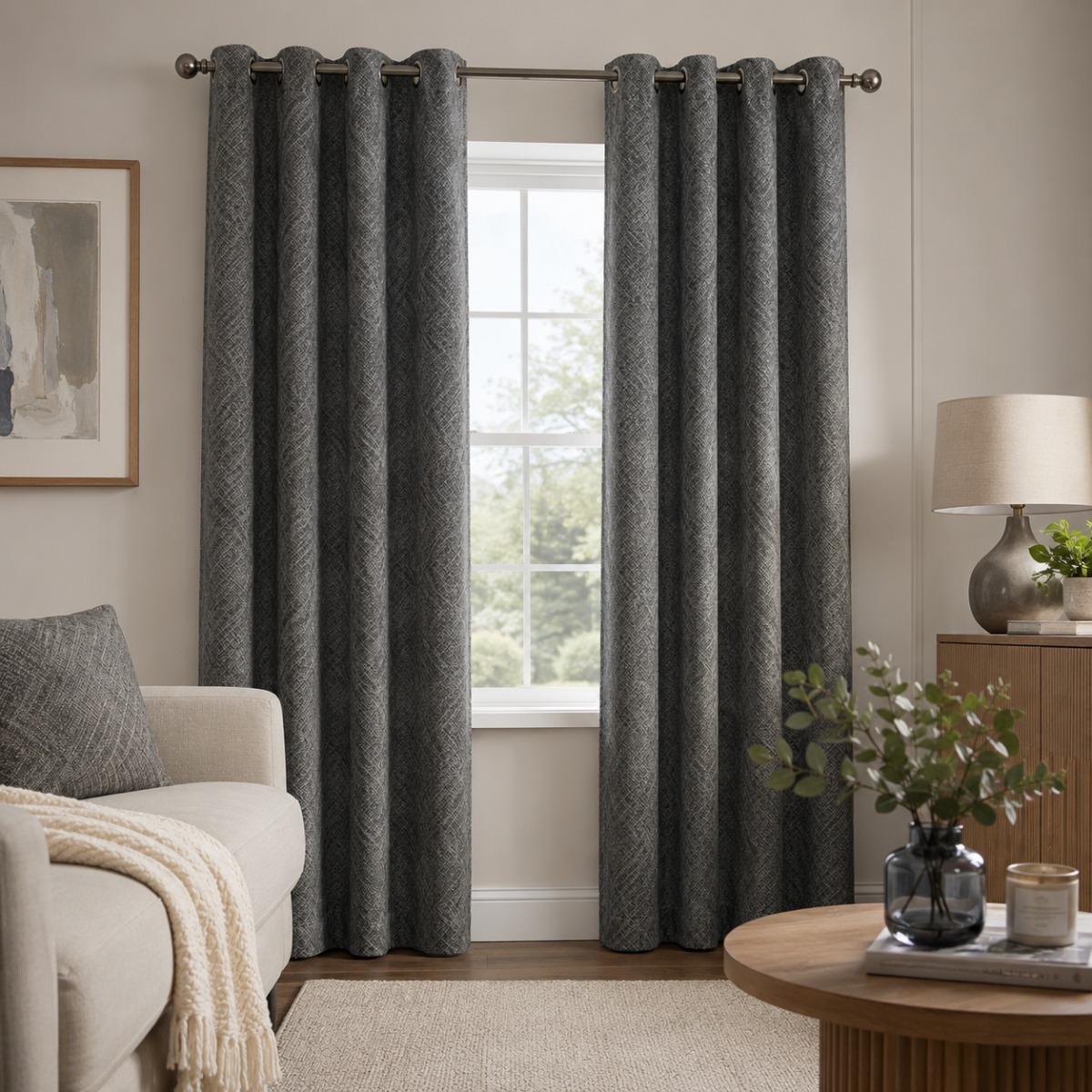 Utopia Grey 90x90 Ready Made Eyelet Curtains
