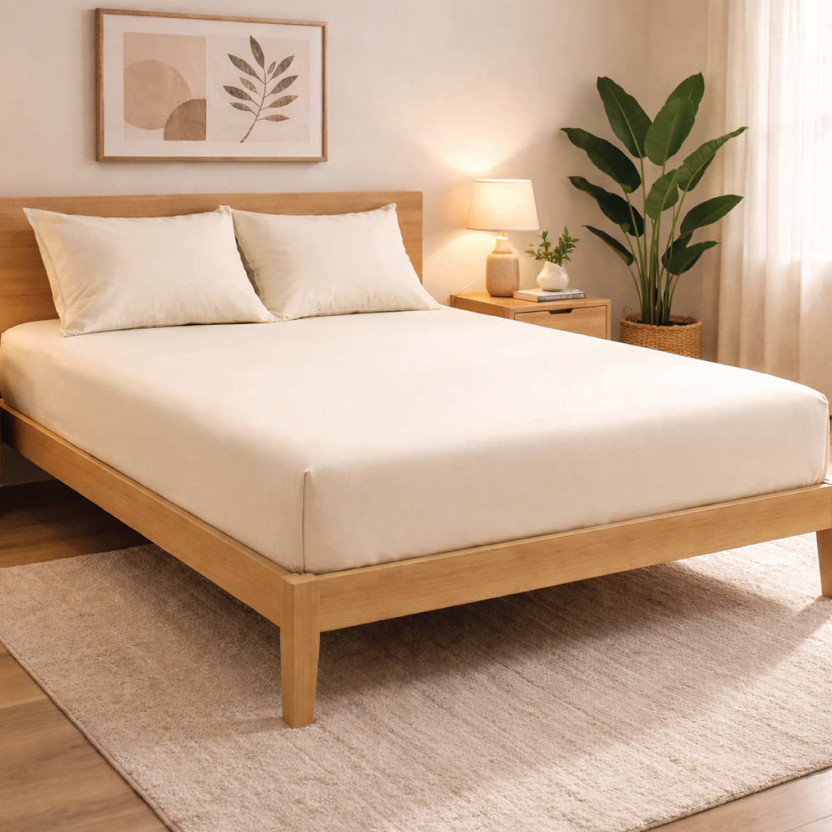 Bamboo Cotton Natural Fitted Sheet 30cm | 12inch