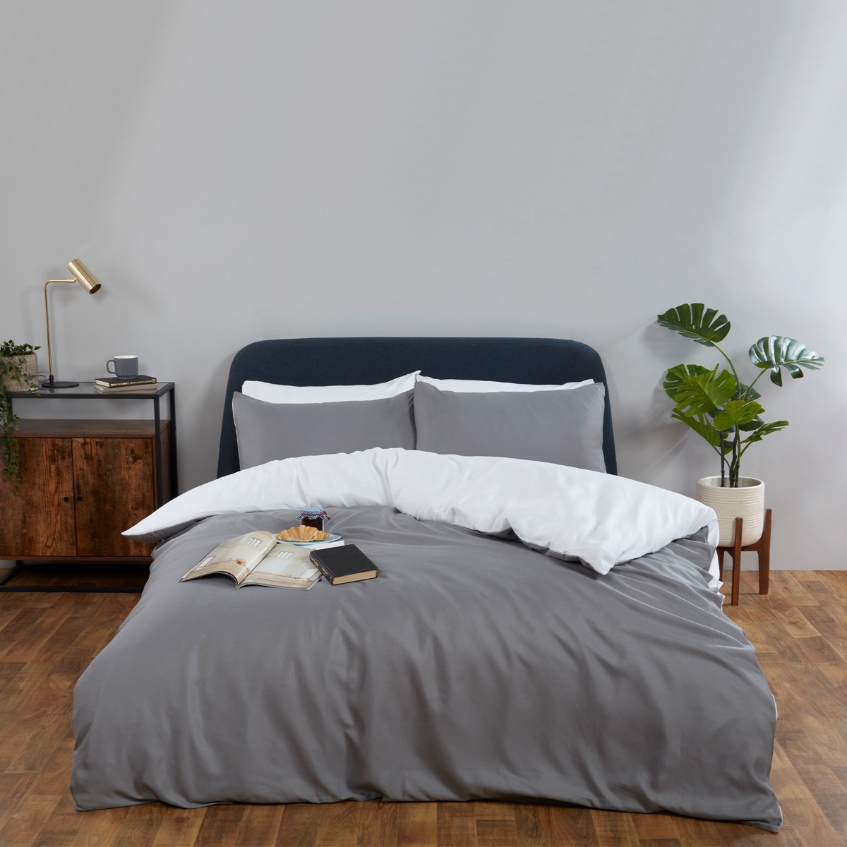 Oxford White & Grey Duvet Cover Set