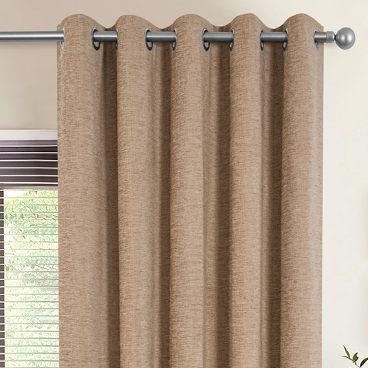 Belgravia Beige Blackout Ready Made Eyelet Curtains