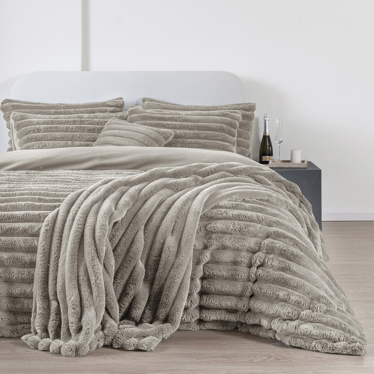 Rupert Natural Jumbo Cord and Faux Rabbit Fur Duvet Cover Set