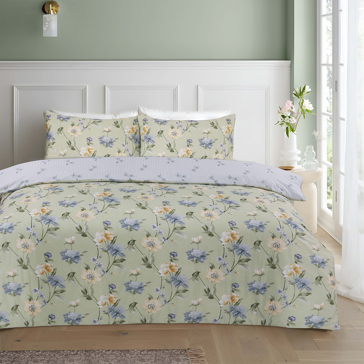 Bloomsbury Green Cotton Rich Duvet Cover Set
