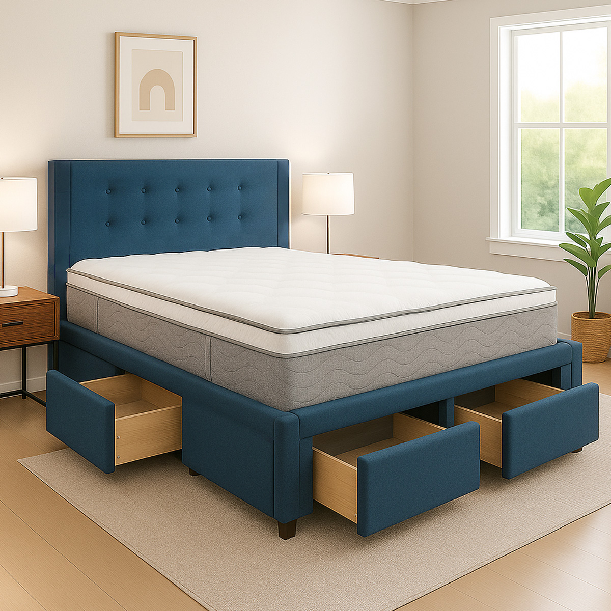 Havana Blue Bed Frame With Drawers BULKY