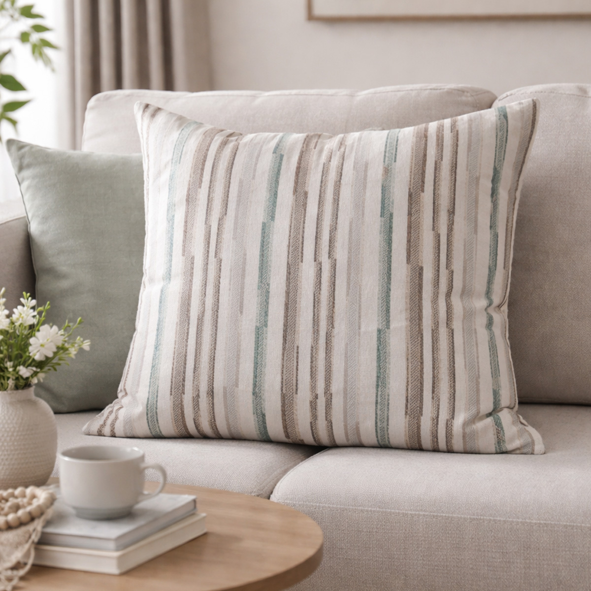 Georgie Green and Brown Filled Cushion 60x60cm