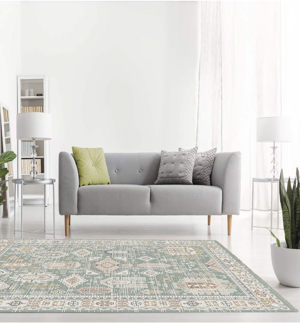 Camilla Fringe Green Washable Rug