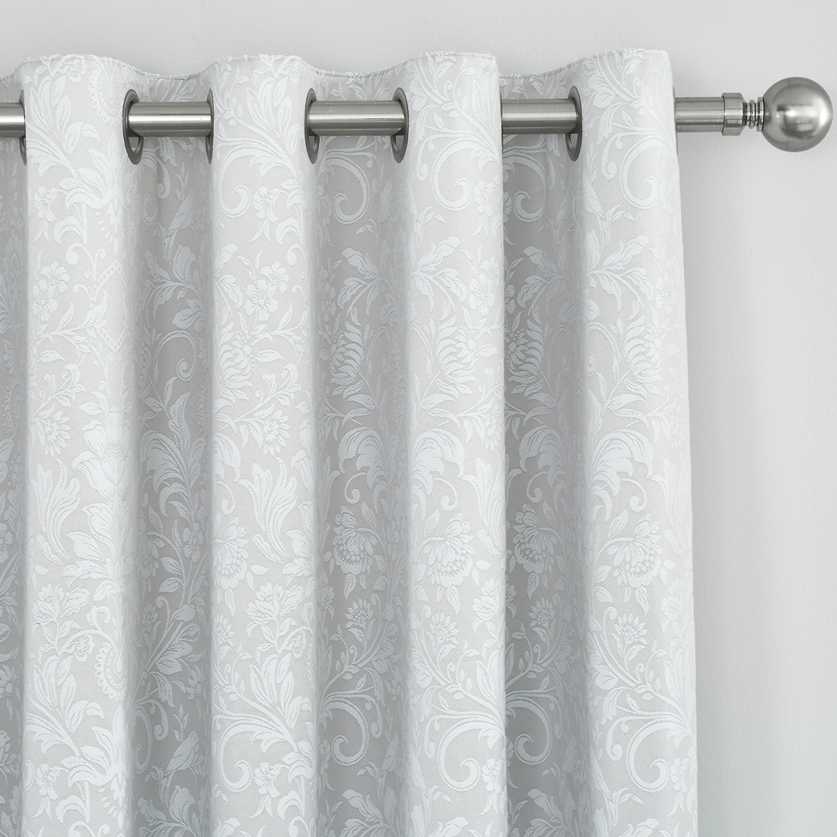 Chatsworth Silver Ready Made Lined Eyelet Curtains 66" x 72"