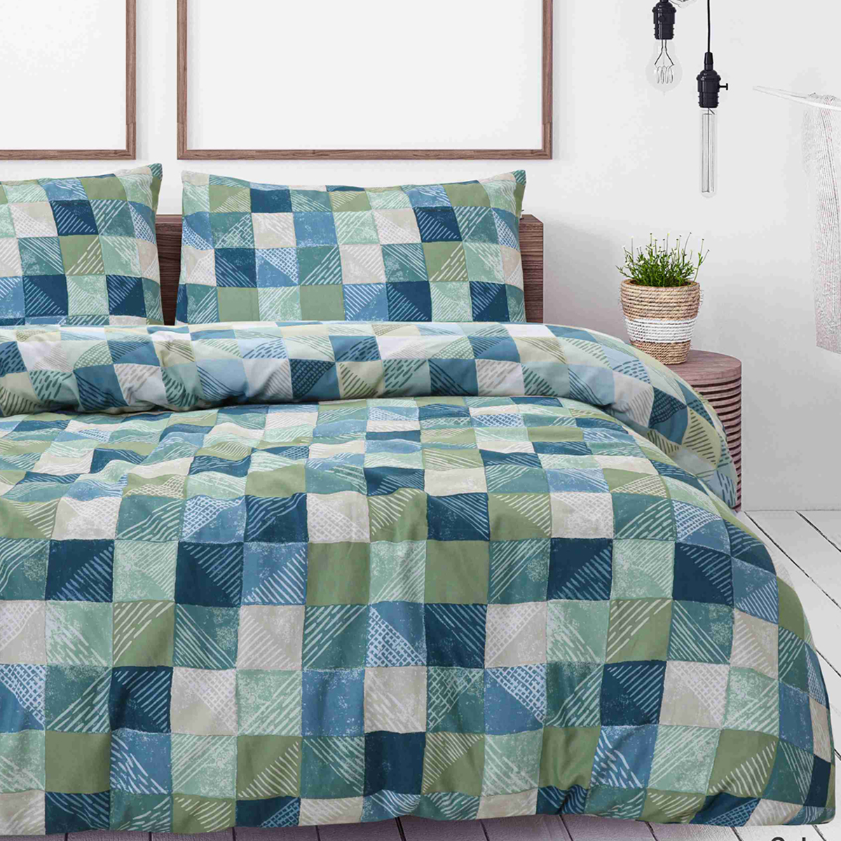 Cuba Green and Blue Cotton Rich Duvet Cover Set