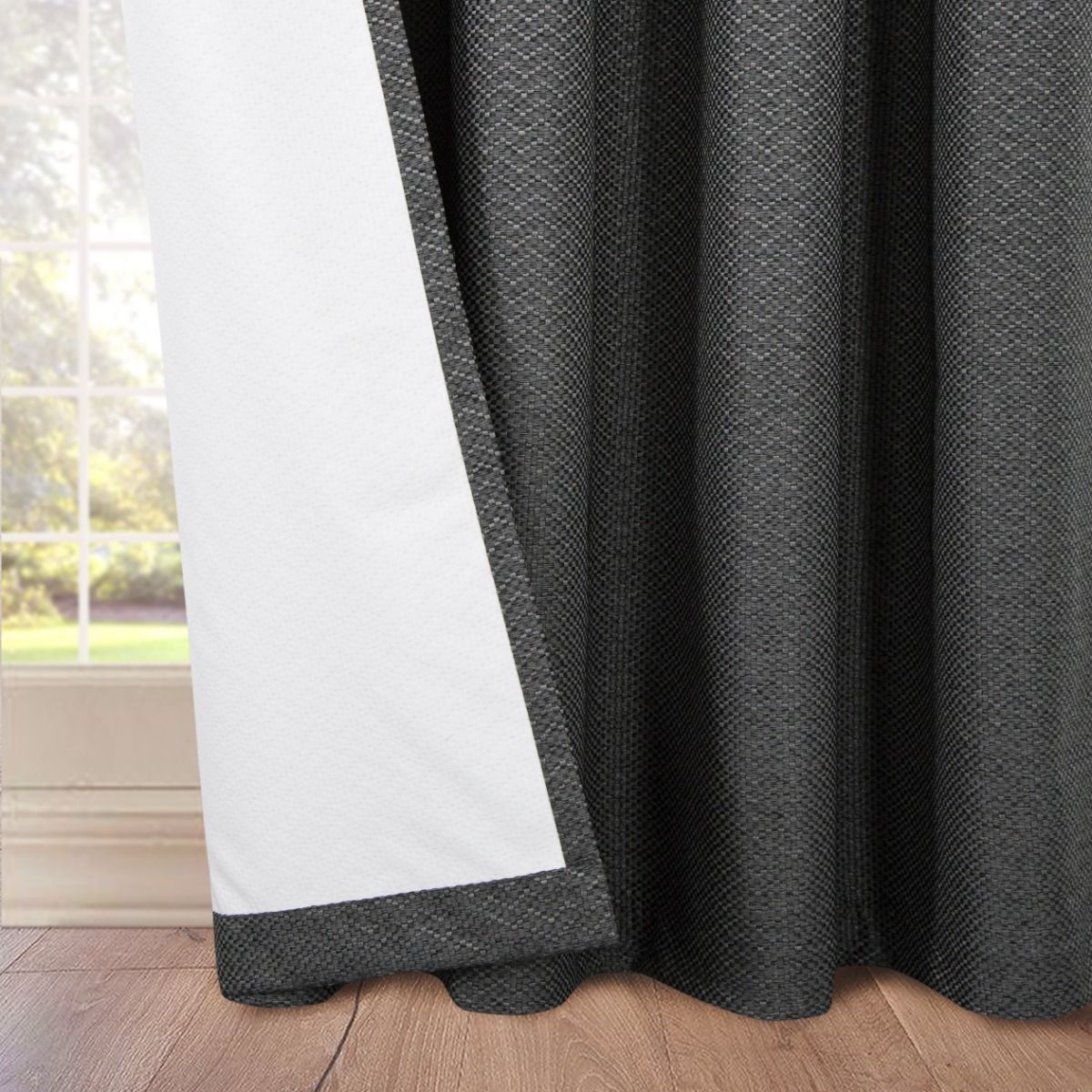 Serene Charcoal Blackout Ready Made Eyelet Curtains