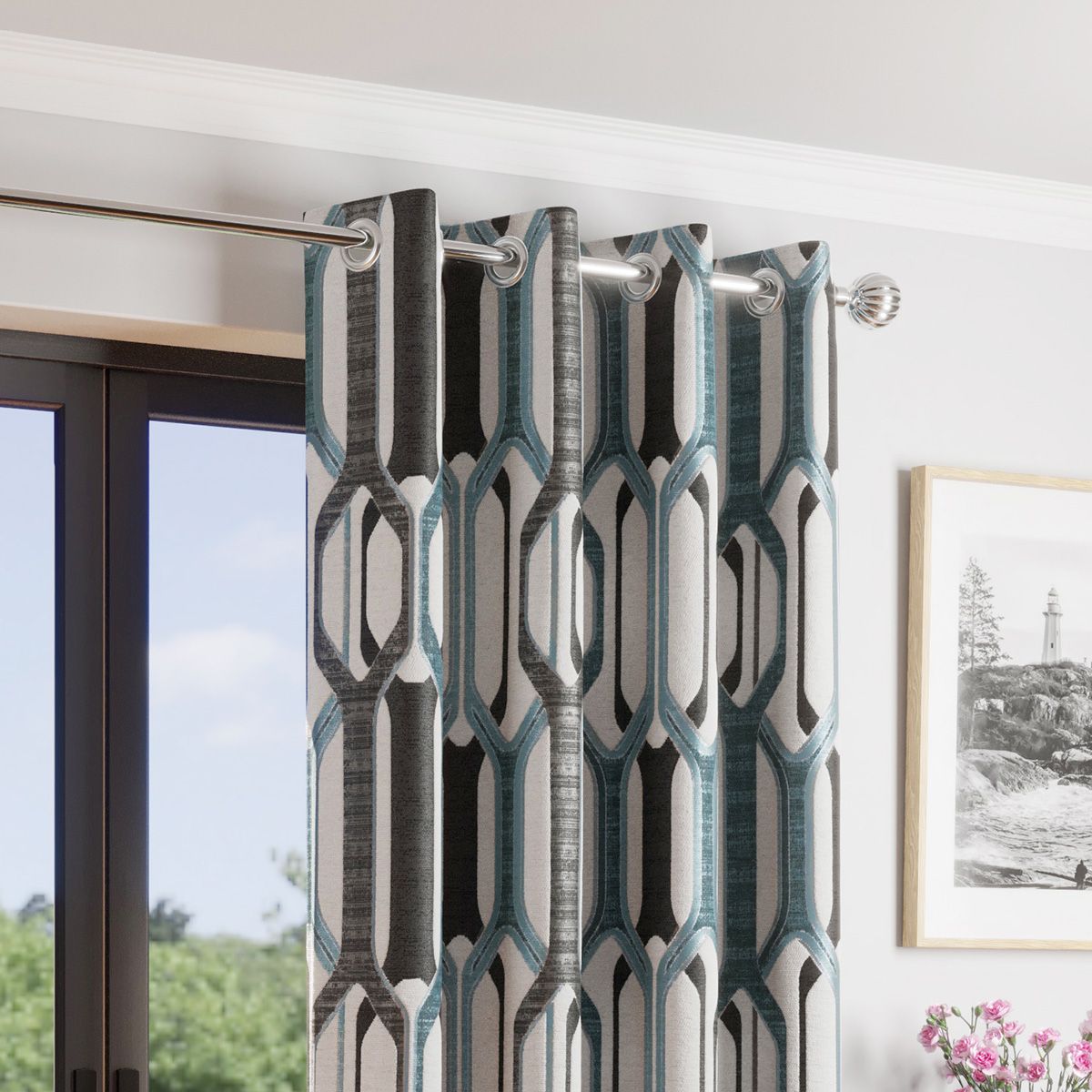 Teal Ready Made Eyelet Curtains Vancouver Harry Corry