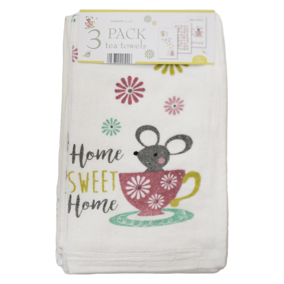 Velour Daisy Home Tea Towel 3pk