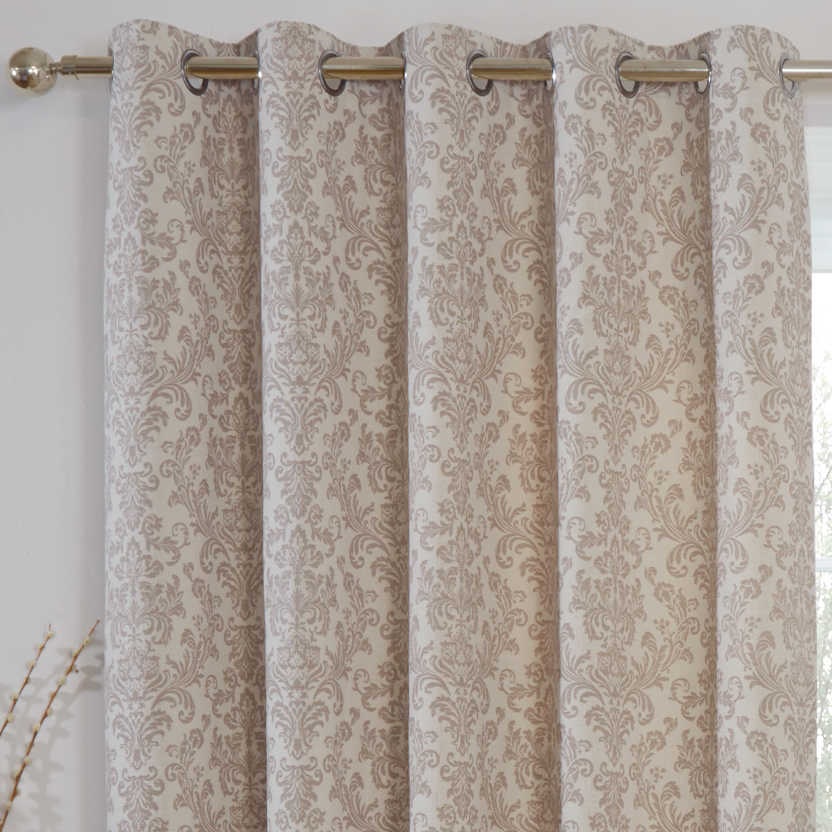 Damask Natural Ready Made Eyelet Curtains