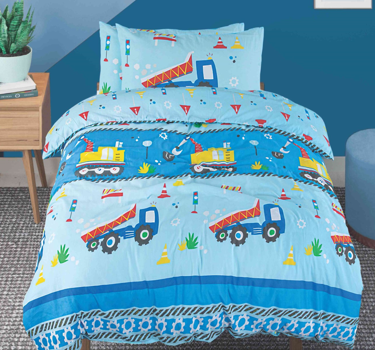 Diggers Blue Cotton Rich Duvet Cover Set