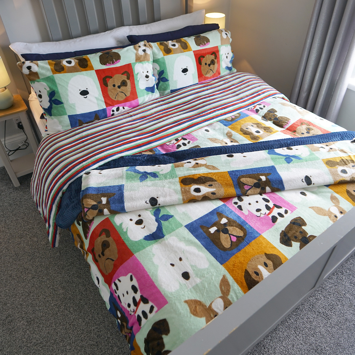 Dogs Multi Teddy Fleece Duvet Cover Set