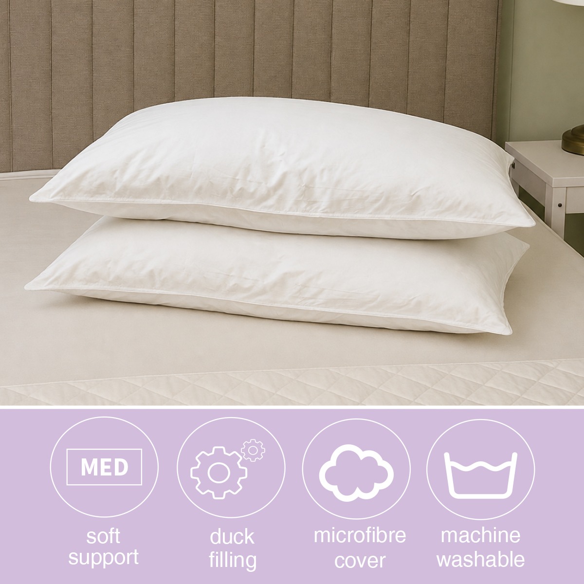 Milled White Duck Feather Pillow Pair