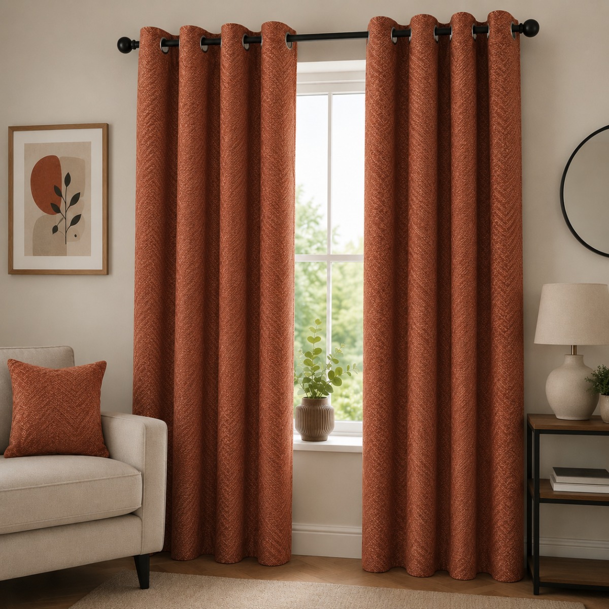 Utopia Terracotta 90x90 Ready Made Eyelet Curtains
