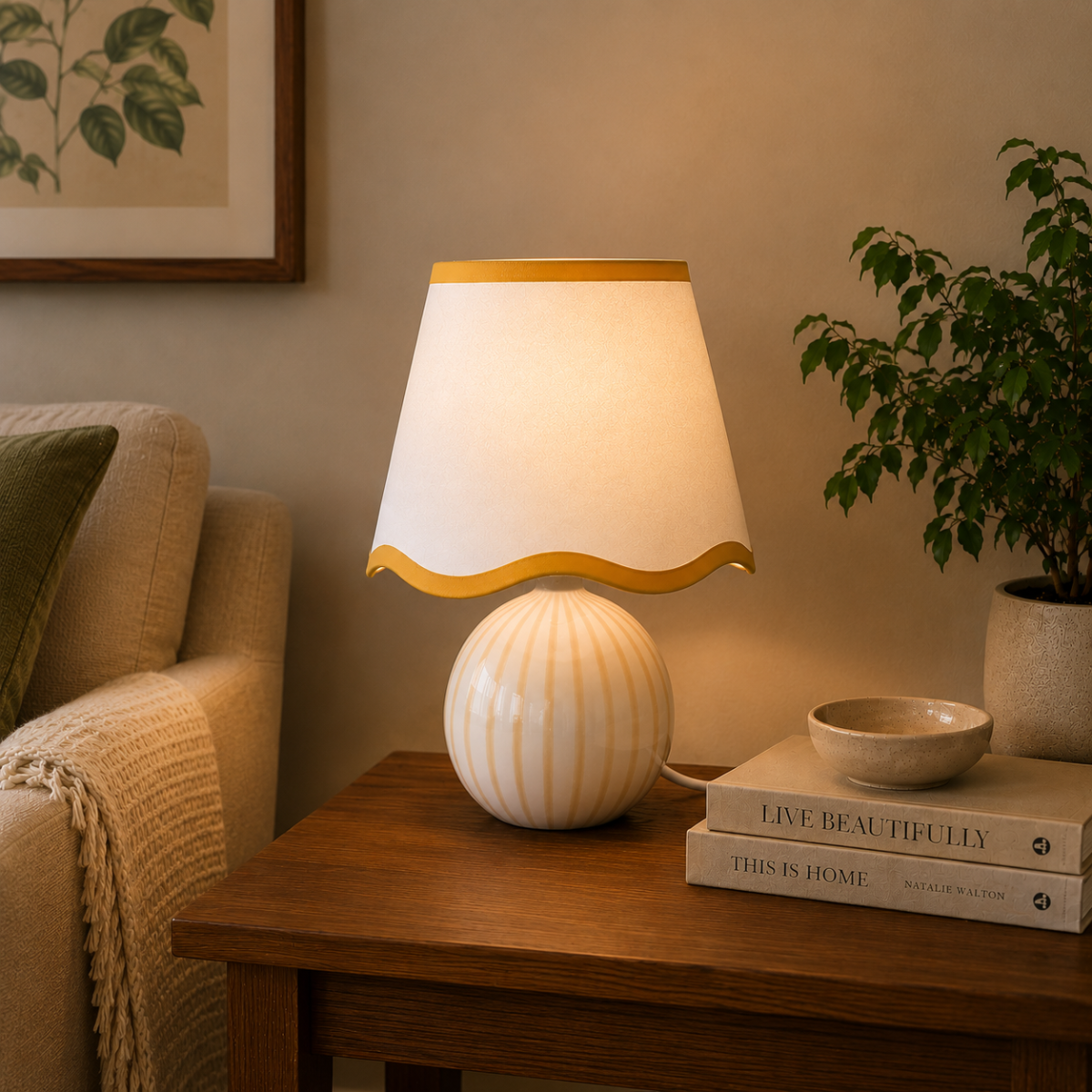 Yellow and White Glass Table Lamp