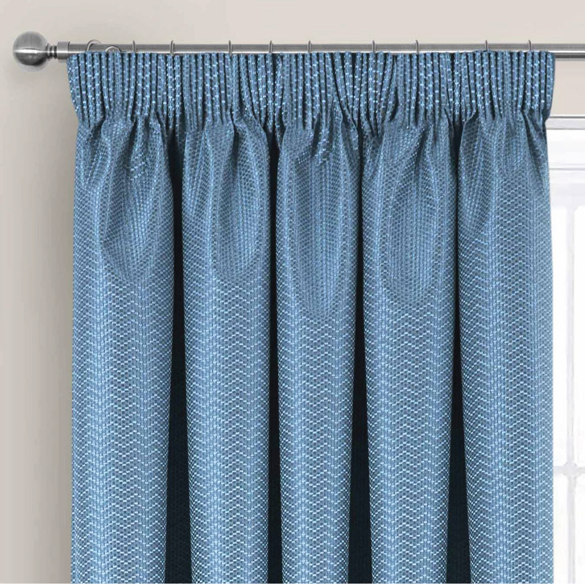 Eden Blue Blackout Ready Made Pencil Pleat Curtains