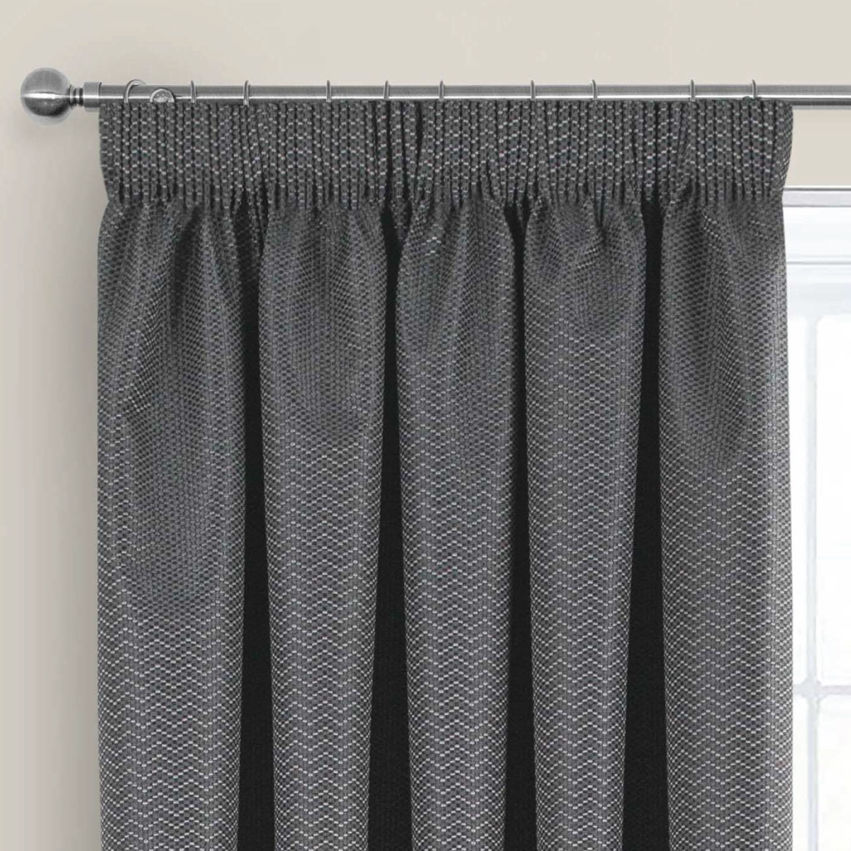 Eden Charcoal Blackout Ready Made Pencil Pleat Curtains