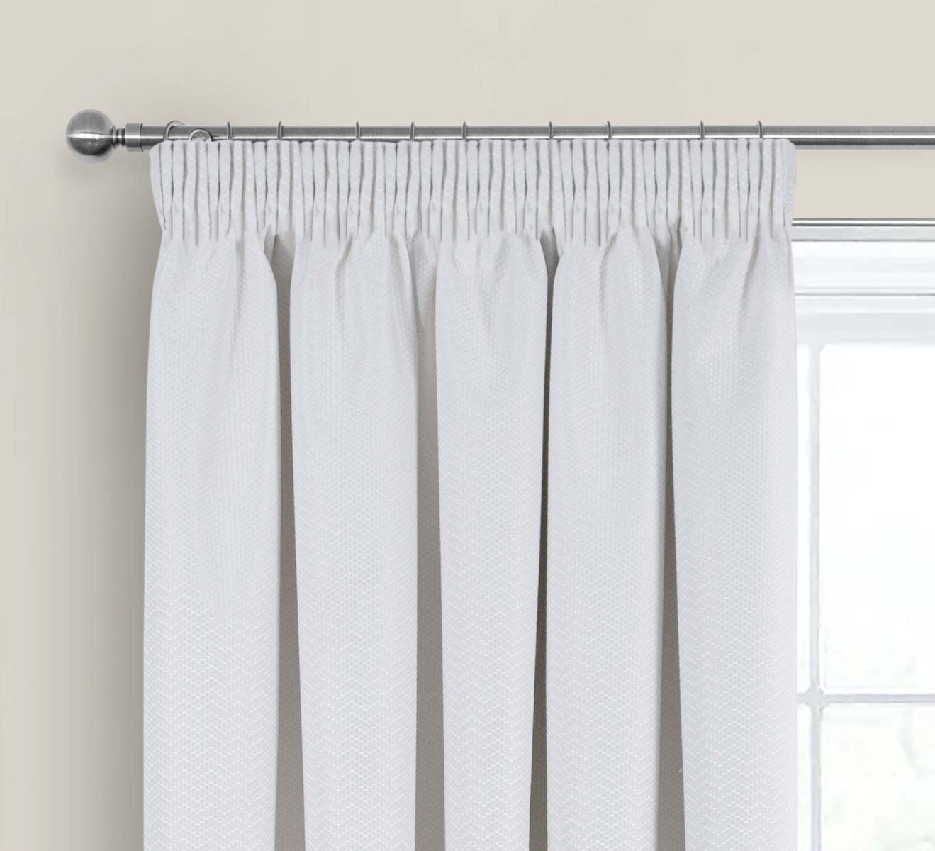 Eden White Blackout Ready Made Pencil Pleat Curtains