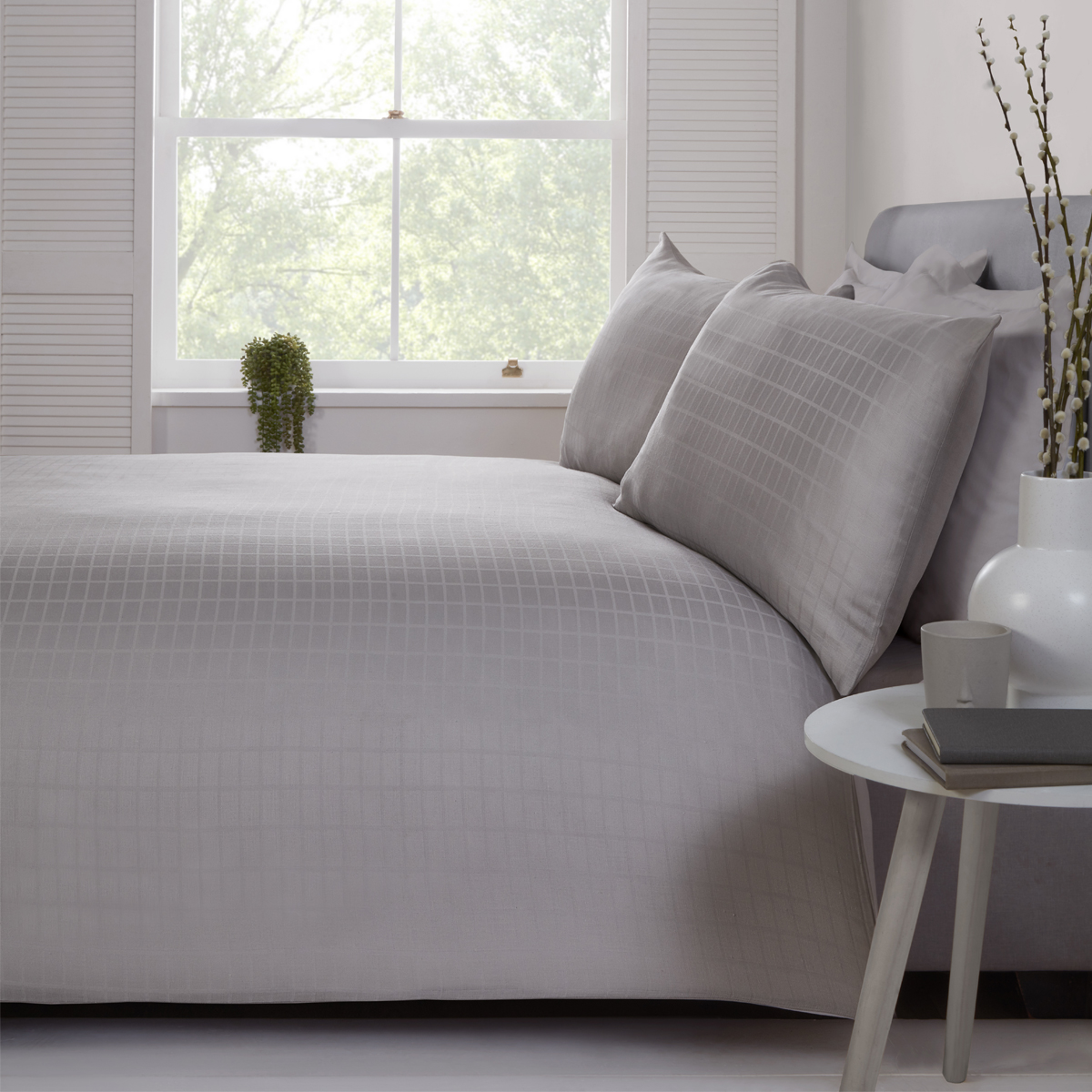 200 Thread Count Fairmount Check Silver 100% Cotton Duvet Cover Set