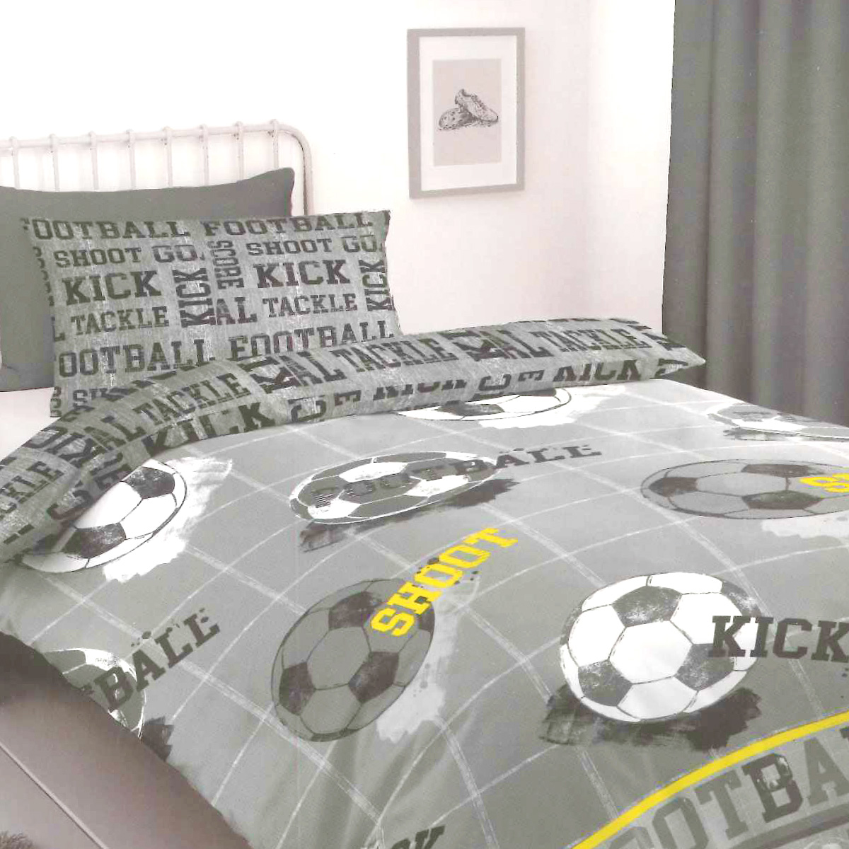 Football Charcoal Cotton Rich Duvet Cover Set