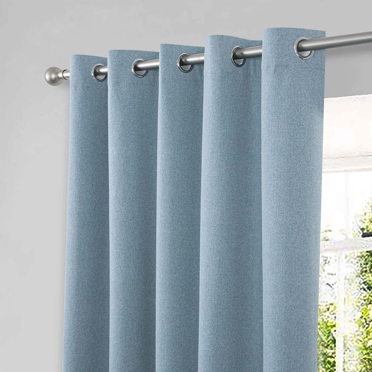 Gemini Blue Blackout Ready Made Eyelet Curtains
