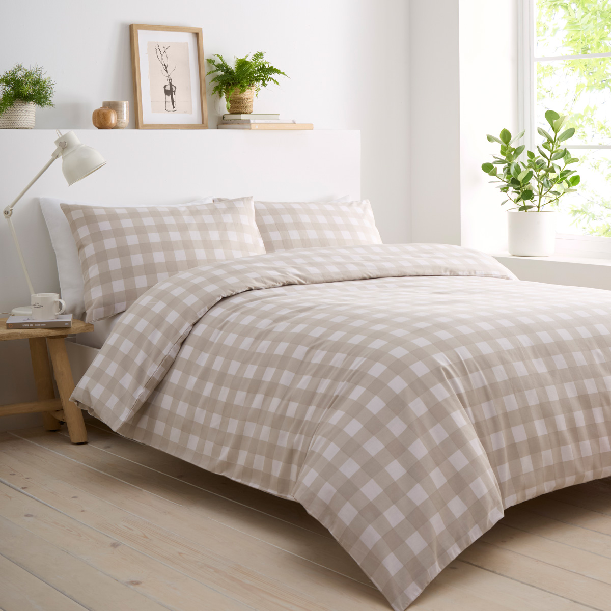 Gingham Natural Cotton Mix Duvet Cover Set