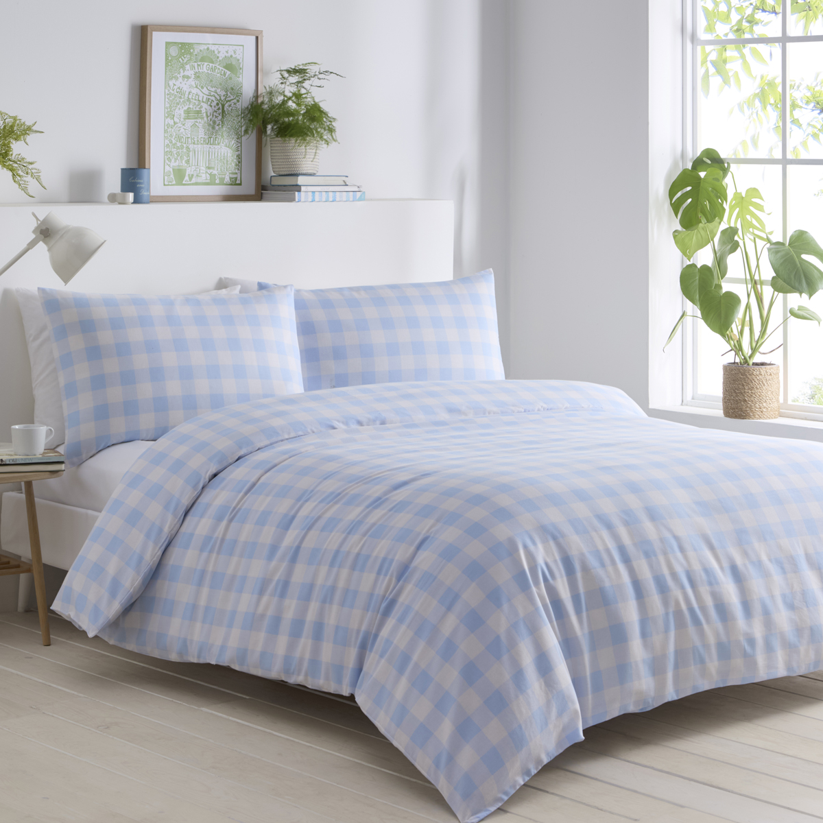 Gingham Blue Cotton Mix Duvet Cover Set