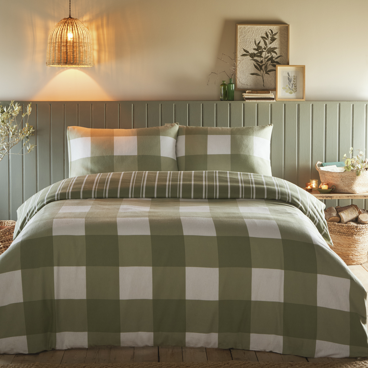 Glenmore Sage Flannelette Duvet Cover Set