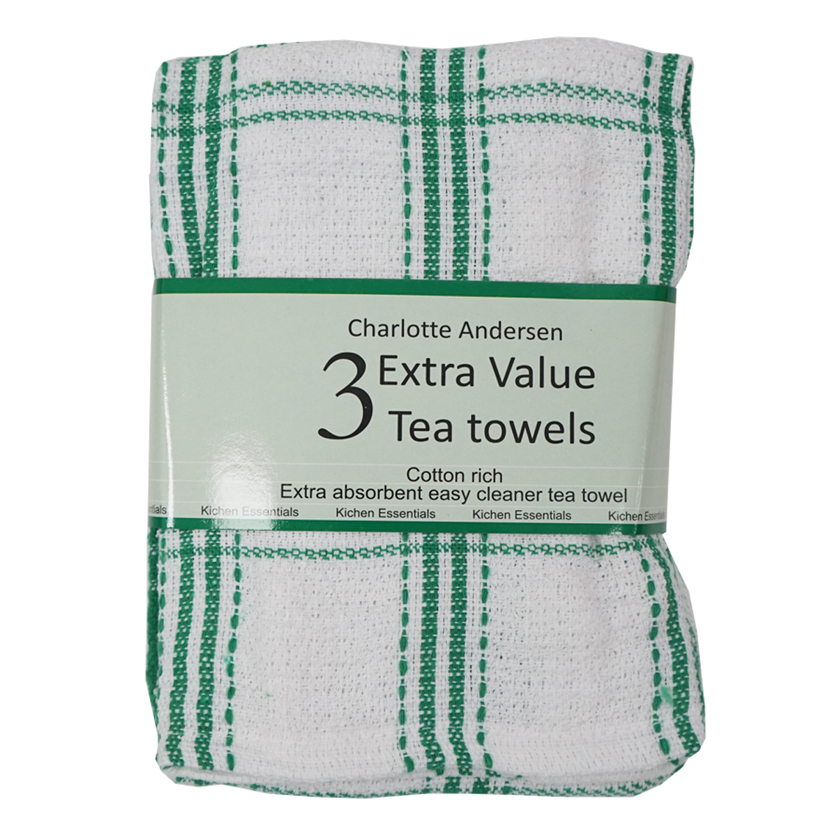 Green Check Tea Towels 3pk