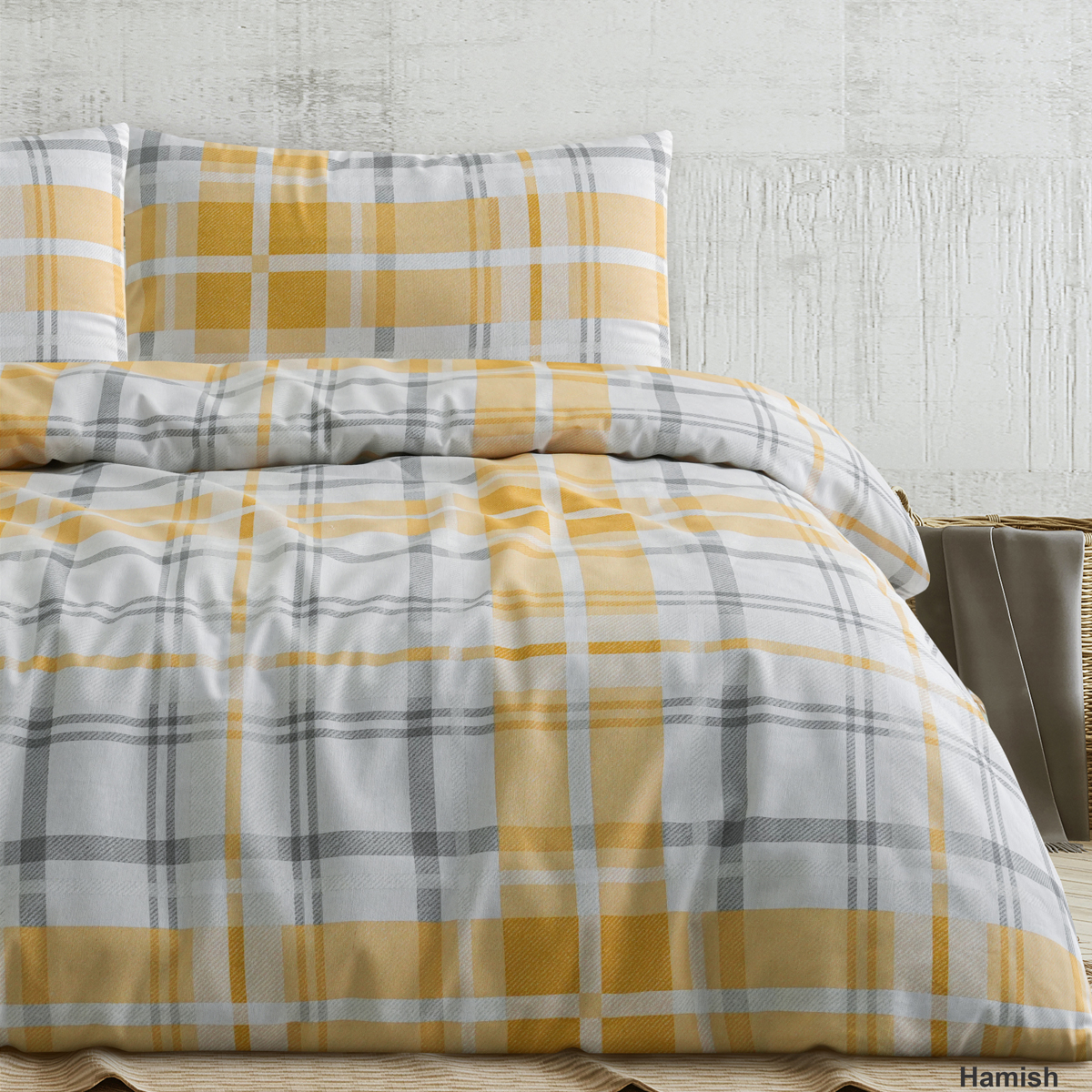 Hamish Ochre Flannelette Duvet Cover Set