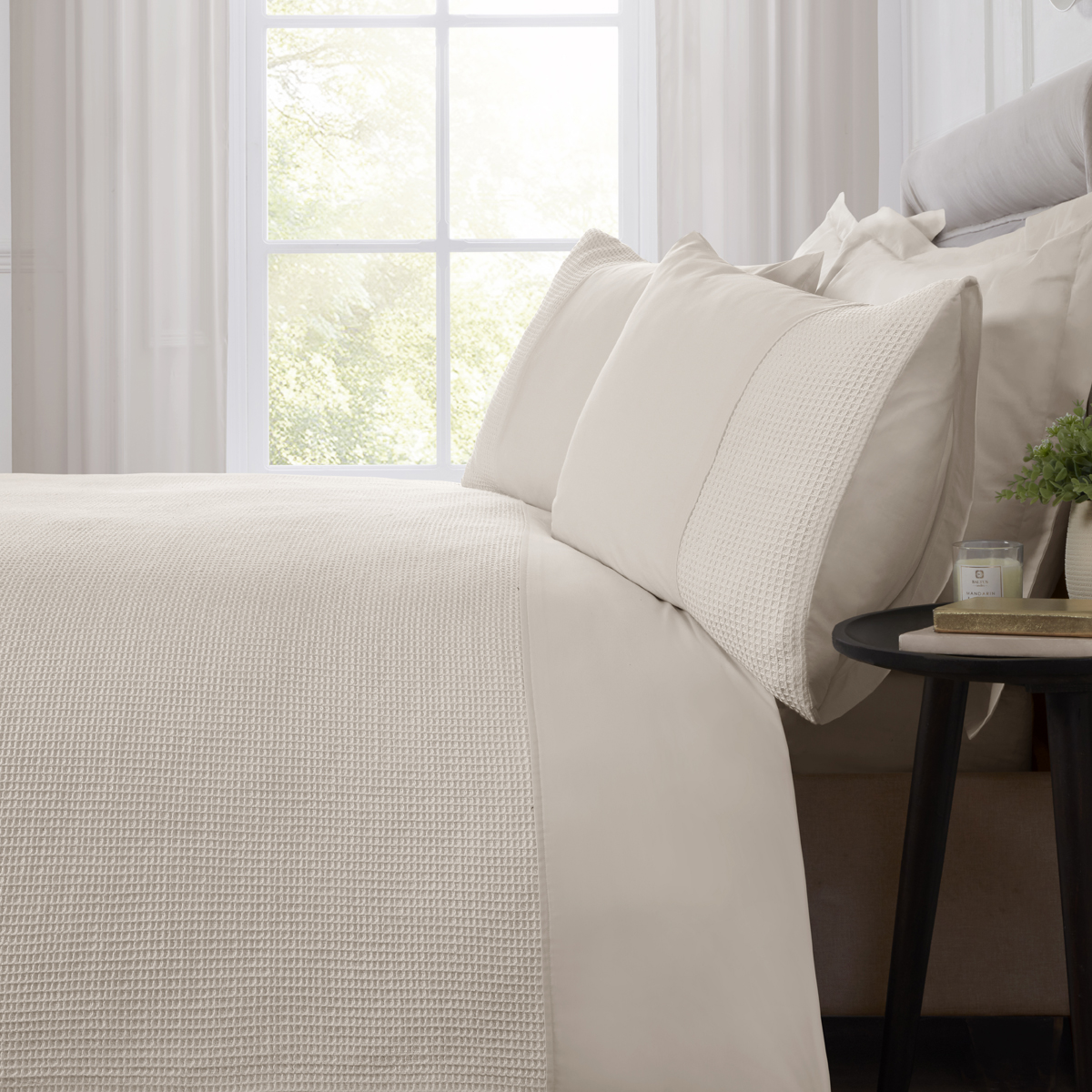 Hampton Waffle Cream 100% Cotton Duvet Cover Set