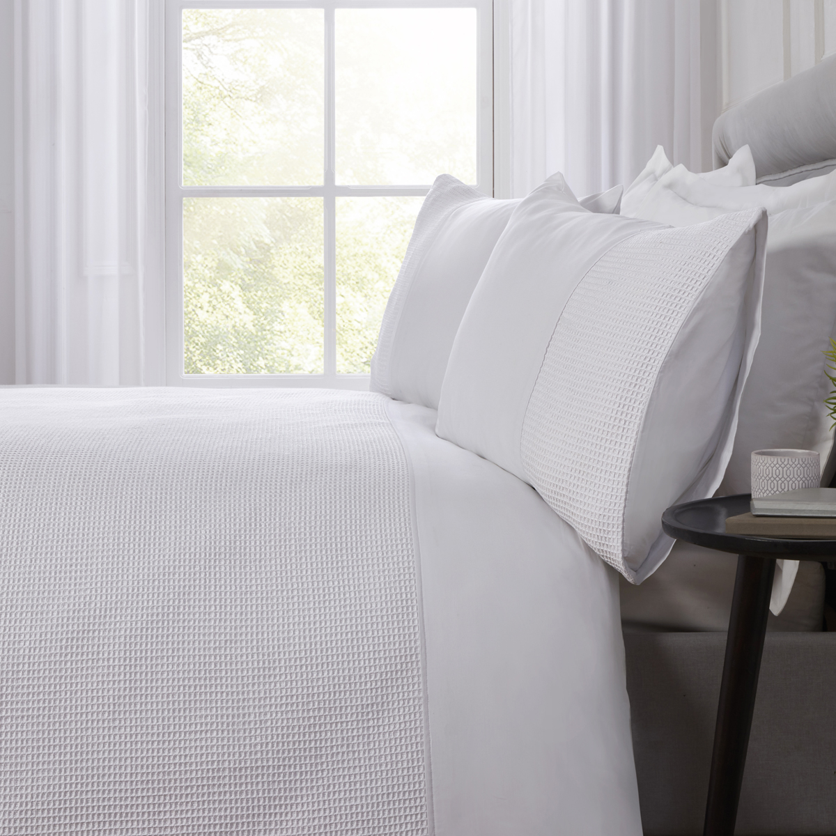 Hampton Waffle White 100% Cotton Duvet Cover Set