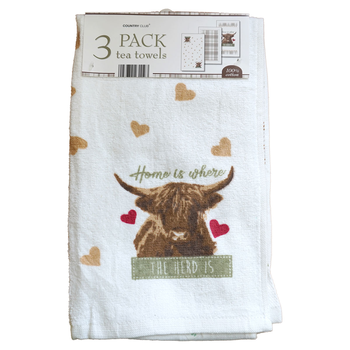 Velour Highland Tea Towel 3pk