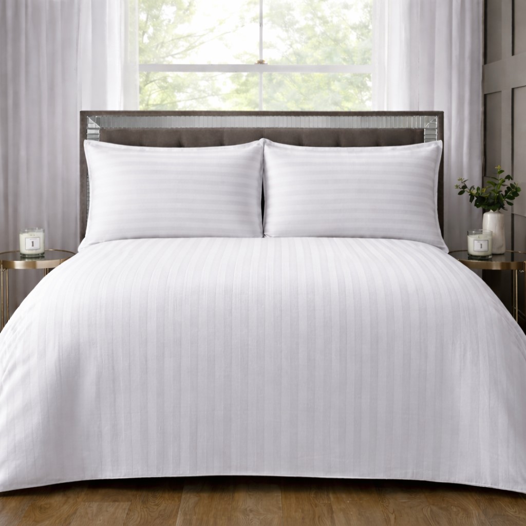 200 Thread Count Hilton Stripe White 100% Cotton Duvet Cover Set