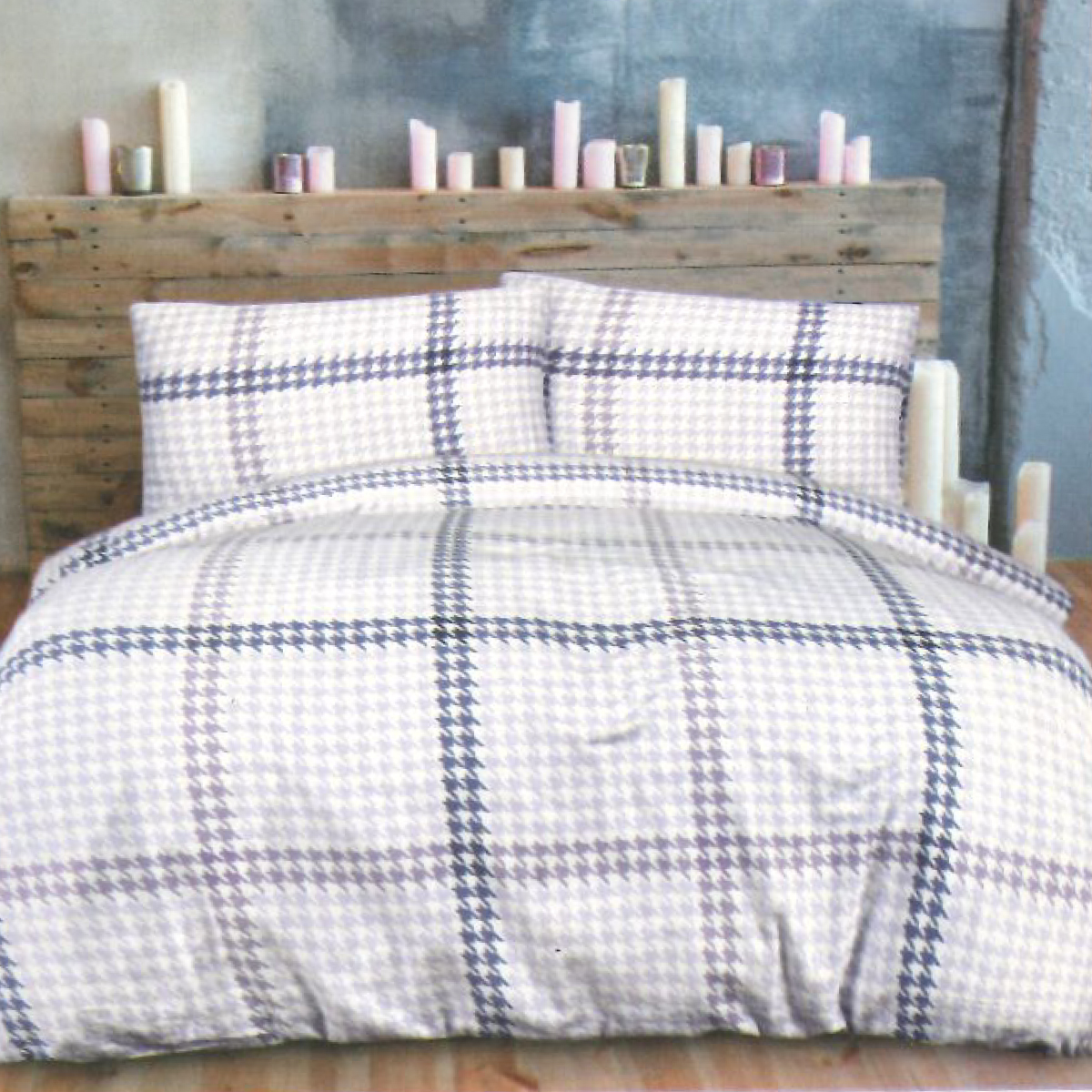 Houndstooth Lilac Flannelette Duvet Cover Set
