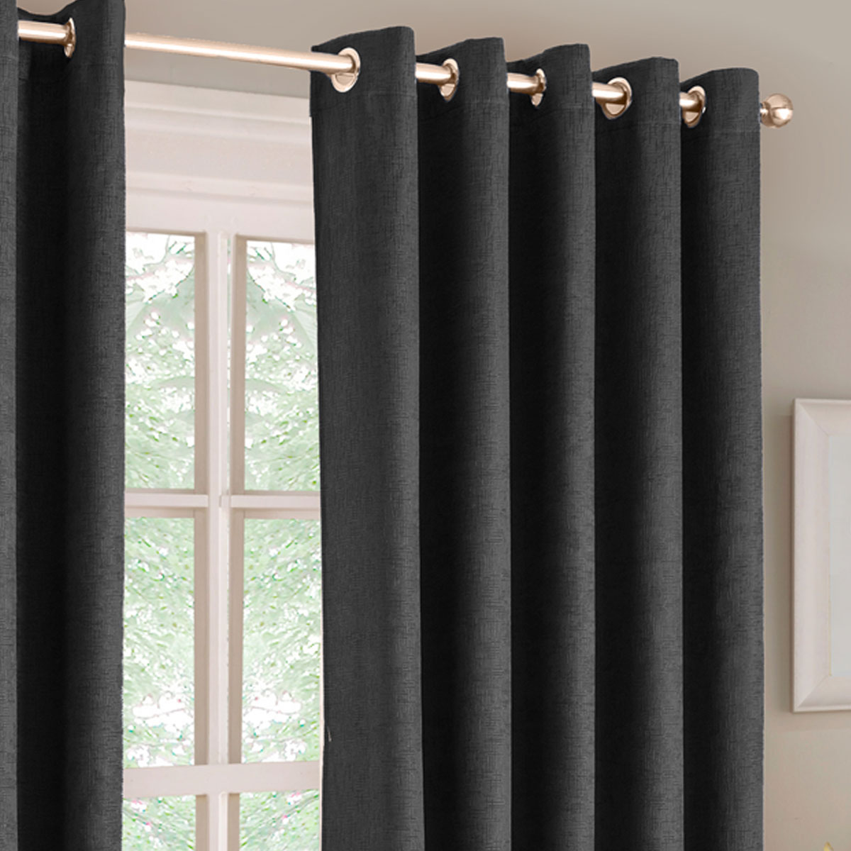 Iona Black Ready Made Eyelet Curtains