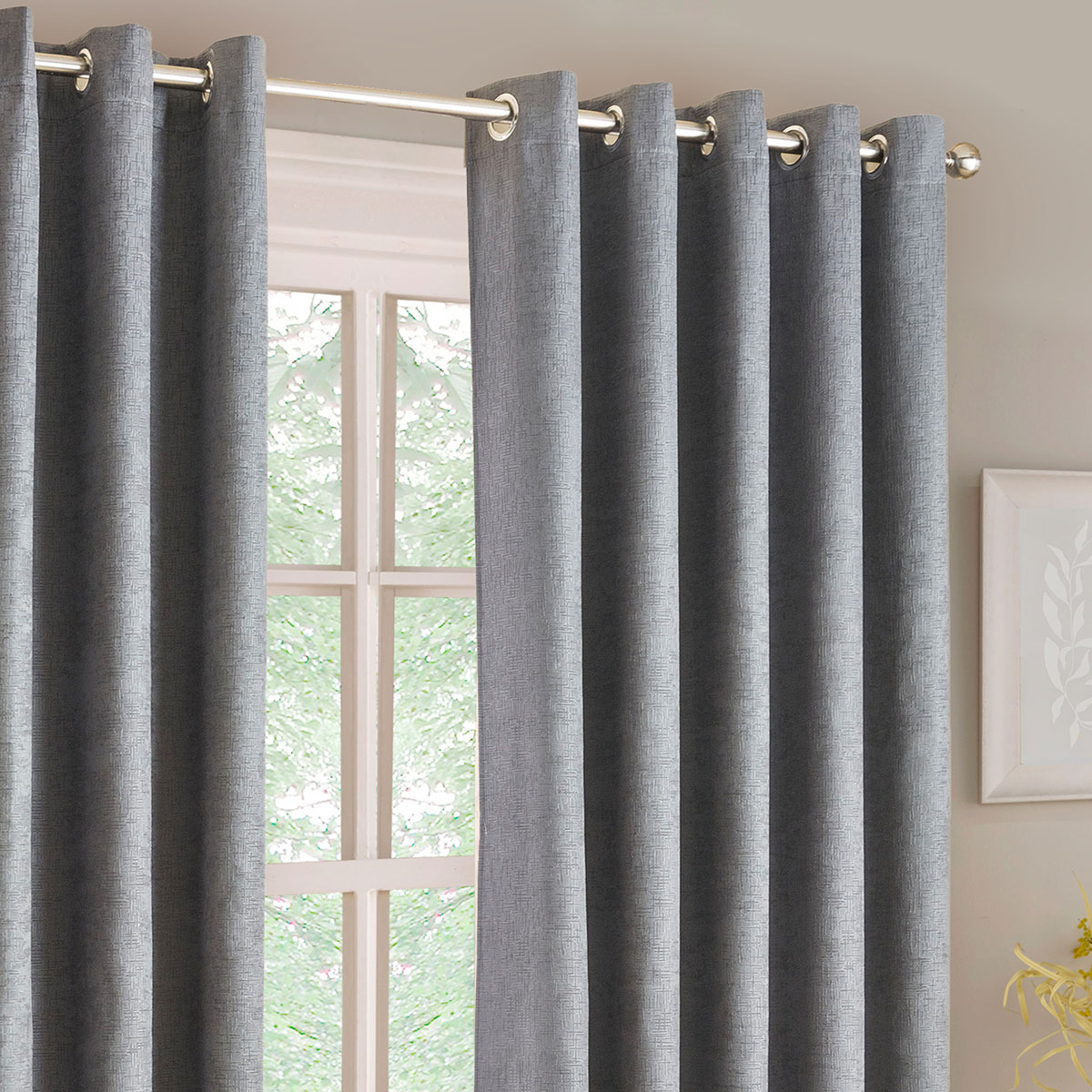 Iona Grey Ready Made Eyelet Curtains
