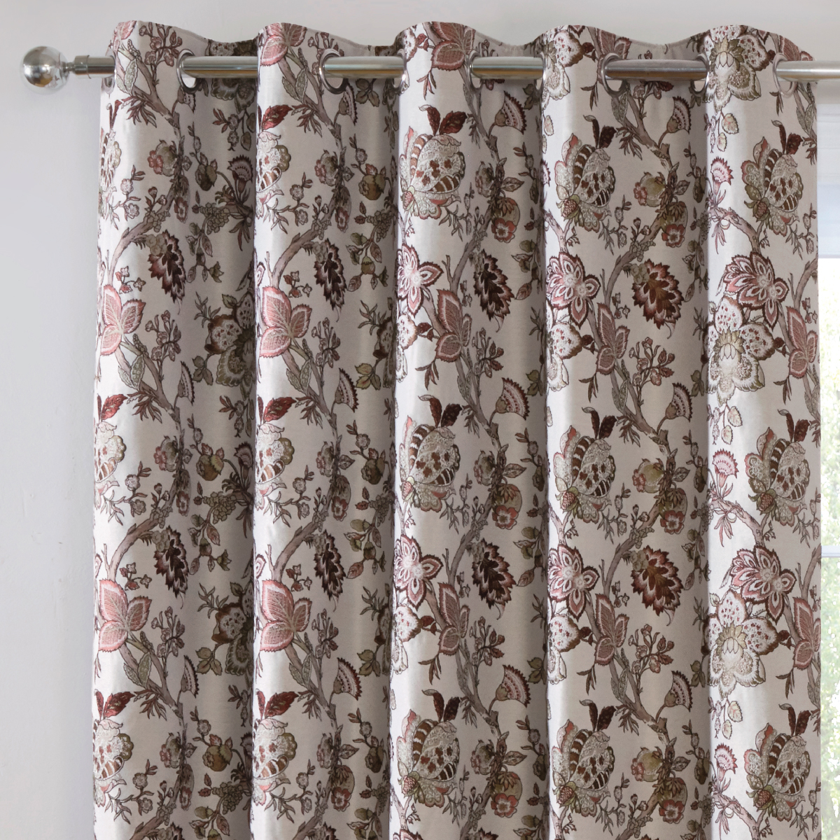 Jacobean Autumn Lined Ready Made Eyelet Curtains