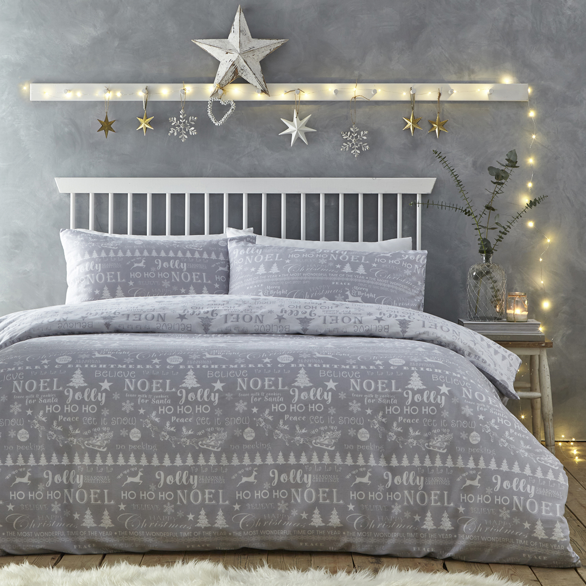 Jolly Christmas Silver Cotton Mix Duvet Set