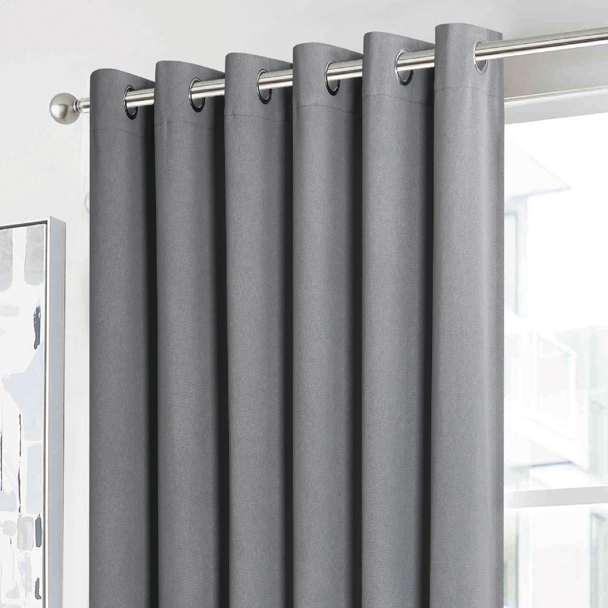 Juno Silver 90 x 90 Blackout Ready Made Eyelet Curtains