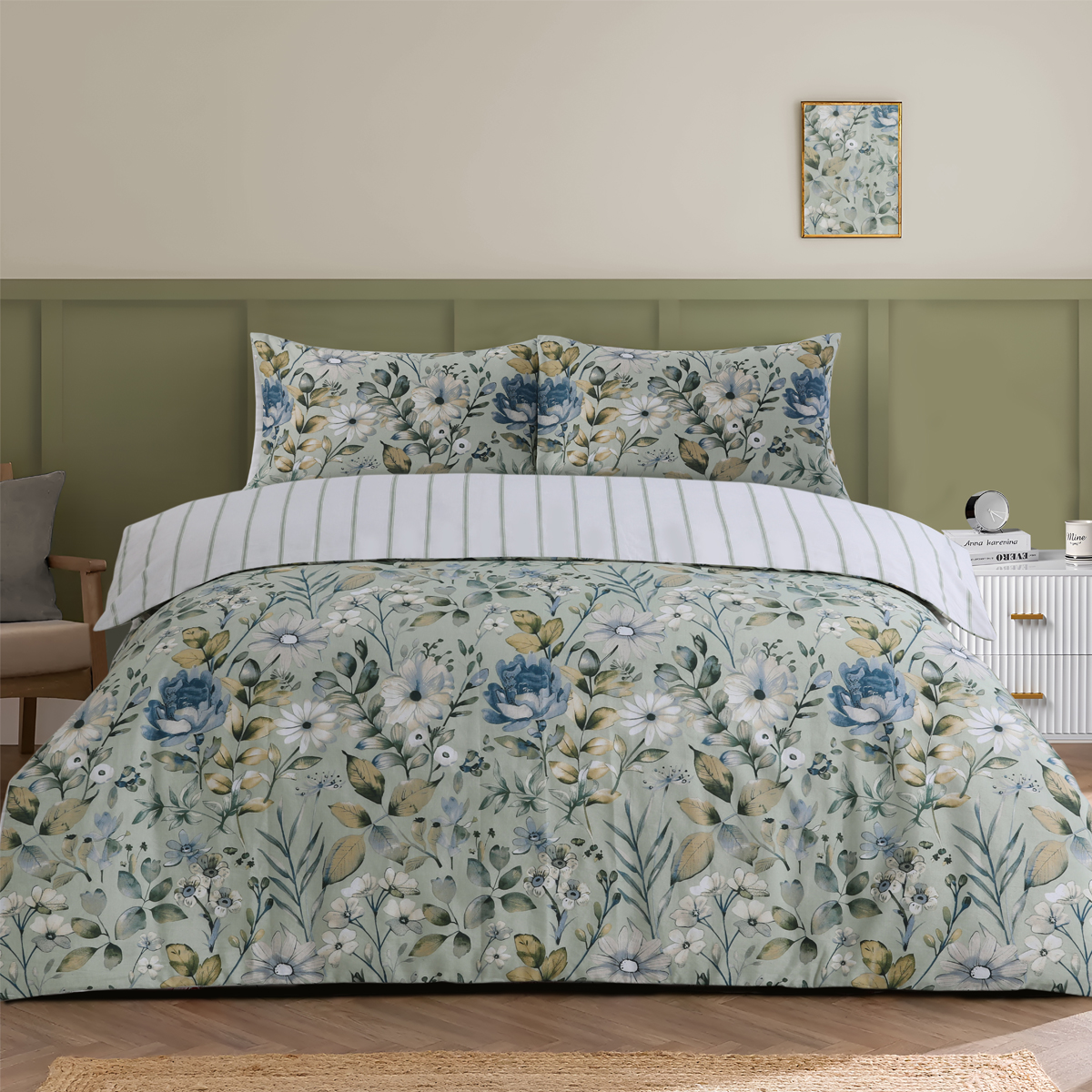 Kew Green Cotton Rich Duvet Cover Set