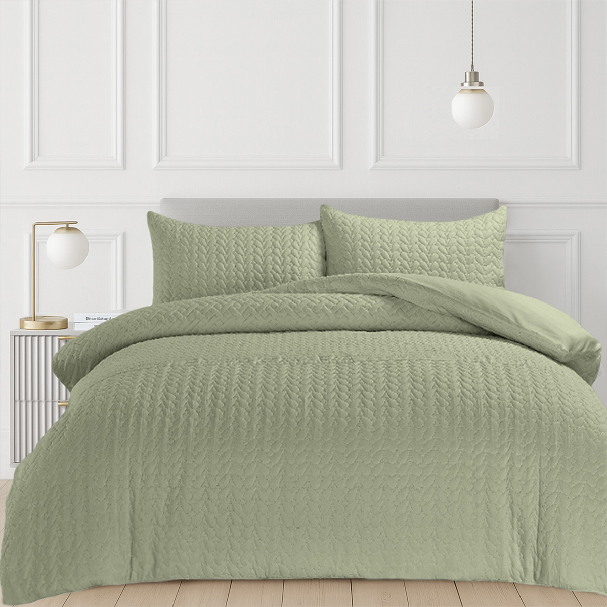 Kinsley Quilted Sage Duvet Cover Set